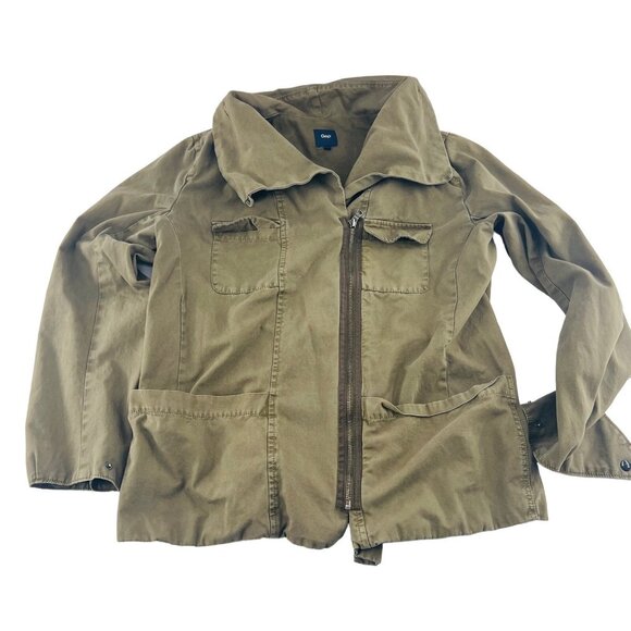 Gap Women's Utility Army Green Jacket size Medium Full Zip Cotton Lightweight - Picture 1 of 6